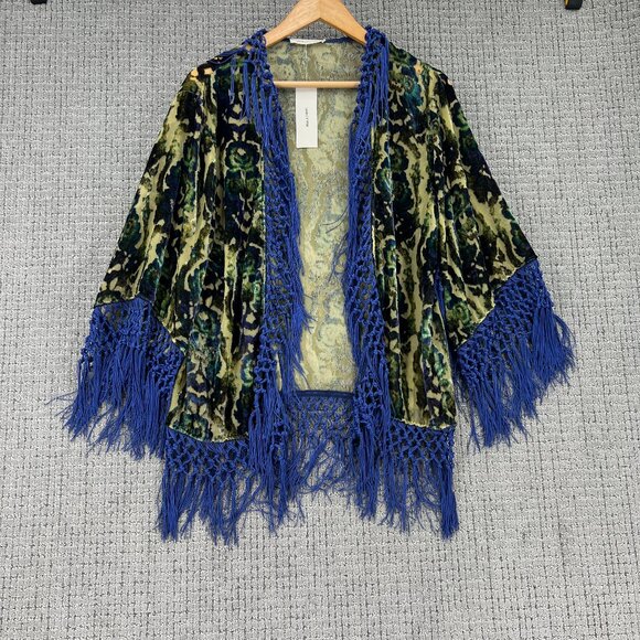 NWT Urban Outfitters Velvet Fringe Kimono - One Size - Picture 1 of 5